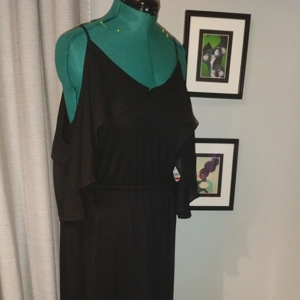 NY Collection Chiffon Cold Shoulder Maxi Dress in Black Sz L NWT - Picture 12 of 14